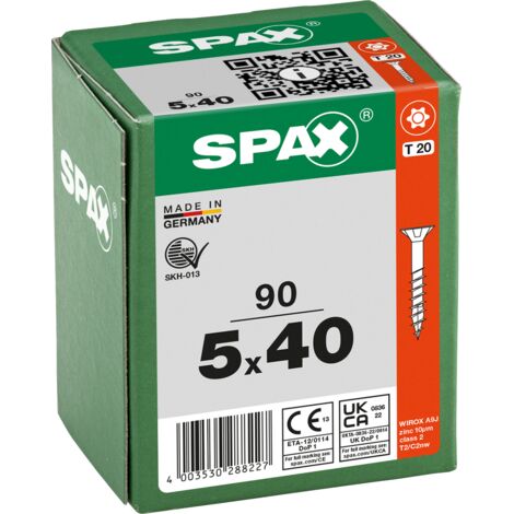 SPAX Vis universelle, 5 x 40 mm, 90 pcs, Filetage partiel, Tête fraisée, T-STAR plus T20, 4CUT, WIROX - 8000000288227