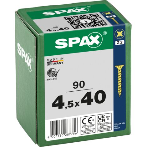 SPAX Vis universelle, 4,5 x 40 mm, 90 pcs, Tête centrante, Tête fraisée, Cruciforme Z, 4CUT, YELLOX - 8000000287756