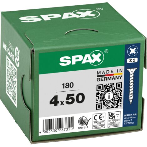 SPAX Vis universelle, 4 x 50 mm, 180 pièces, Tête centrante, Tête fraisée, Cruciforme Z2, 4CUT, WIROX - 8000000287350