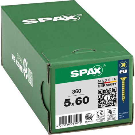 SPAX Vis universelle, 5 x 60 mm, 360 pcs, Tête centrante, Tête fraisée, Cruciforme Z, 4CUT, YELLOX - 8000000288012