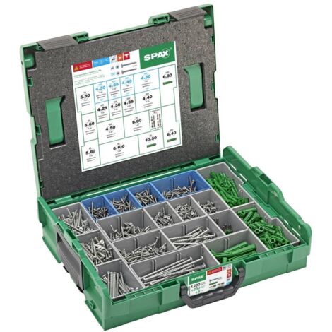 Spax – Assortiment de vis combinées 1200 pièces – 14 dimensions – Acier inoxydable A2 et WIROX A9J – Coffret de rangement L-BOXX - V896573
