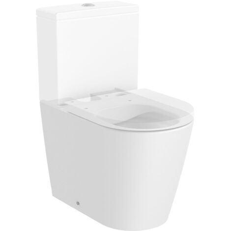 Taza Rimless compacta adosada a pared con salida dual para inodoro de tanque bajo INSPIRA - ROCA Color: Blanco mate