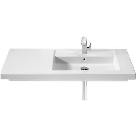 Lavabo de porcelana mural o de sobremueble asimétrico PRISMA - ROCA Medidas: 900x450x130 mm - Posición del lavabo: Derecha