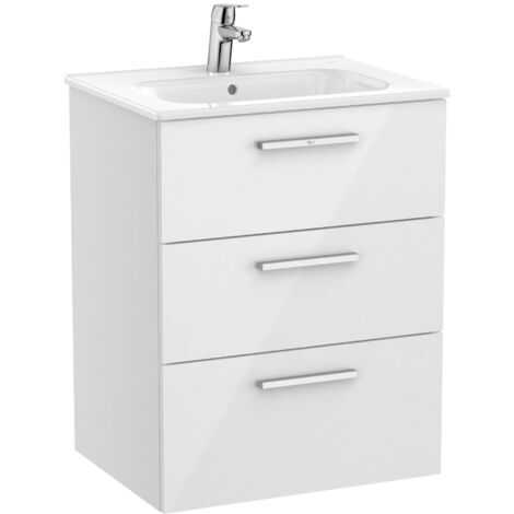 Mueble base 3 cajones + lavabo Unik Family VICTORIA - ROCA Color: Blanco - Medidas: 605x453x741 mm