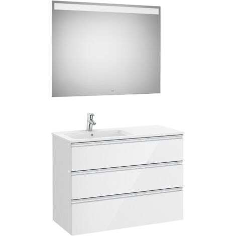 Conjunto de mueble 3 cajones, lavabo y espejo con LED THE GAP - ROCA Color: Blanco brillo