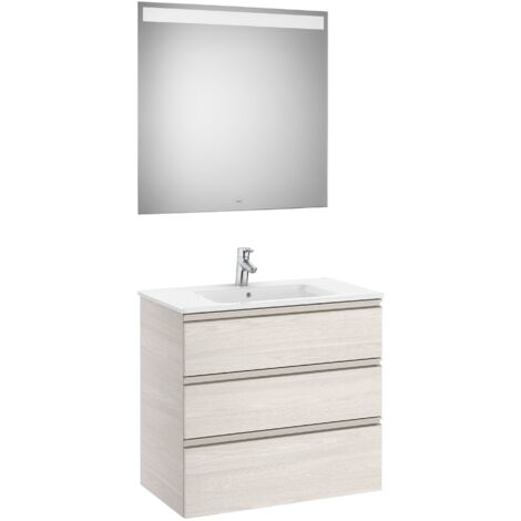 Conjunto de mueble 3 cajones, lavabo y espejo con LED THE GAP - ROCA Color: Fresno nórdico - Medidas: 805 mm