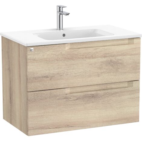 Pack mueble base de 2 cajones + lavabo ALEYDA - ROCA Color: Beige Madera - Medidas: 805x460x565 mm - Posición del lavabo: Central