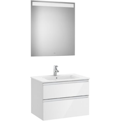 Pack mueble base blanco de 2 cajones + lavabo central + espejo LED THE GAP - ROCA