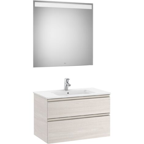Pack mueble base de 2 cajones + lavabo central + espejo LED THE GAP - ROCA Color: Fresno nórdico