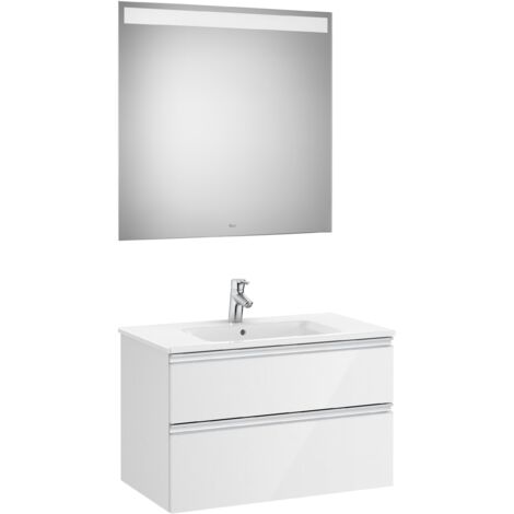Pack mueble base blanco de 2 cajones + lavabo + espejo LED THE GAP - ROCA Posición del lavabo: Izquierda