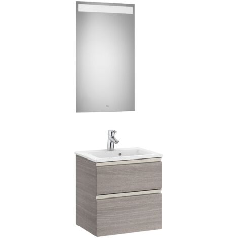 Pack mueble de 2 cajones 500 mm + lavabo + espejo LED THE GAP - ROCA Color: Roble City texturizado