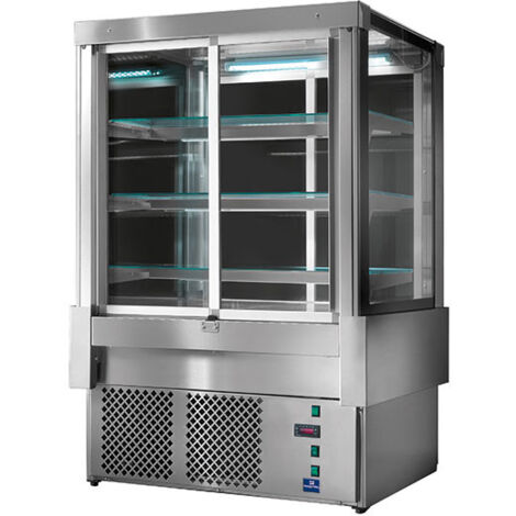 Comptoir Réfrigéré Ventilée Avec 4 Portes Coulissantes Et 3 Étagères, +3°/+5°C, L 1800 - Ral9005 - Mastro (1/2)