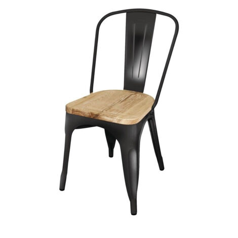 Chaise en Acier Noir avec Assise en Bois - Lot de 4 - Bolero Bistro (1/3)