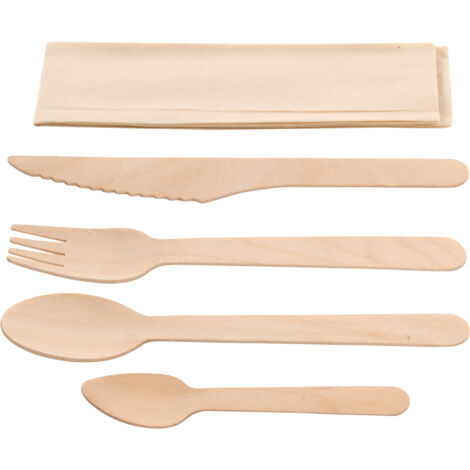 Kit Couverts 4 En 1 Écologique Bois Usage Unique - Lot 250 Pièces Emballage Kraft