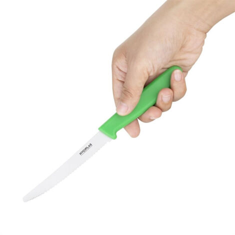 Couteau à Tomates Denté Professionnel Vert 100 mm - Hygiplas (1/4)
