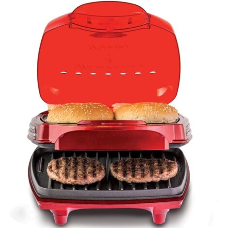 Ariete 185 Party Time - Piastra elettrica per hamburger, 1200 W, Piastre antiaderenti, Indicatore luminoso, Design compatto, Rosso