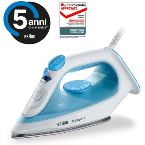 Braun TexStyle 1 Ferro da stiro a secco e a vapore Piastra in Ceramica 2000 W Blu, Bianco