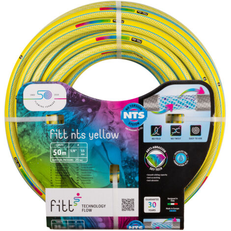 FITT NTS YELLOW 5/8" (15 mm) 50m – Tubo Giardino Flessibile e Robusto Made in Italy Struttura Innovativa Rinforzata NTS Senza Torsioni Resistenza UV Abrasione Temperature estreme (1/4)