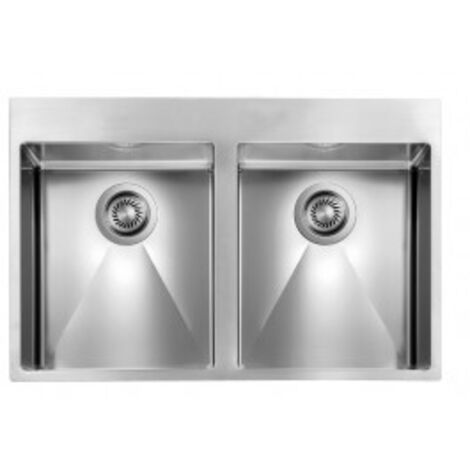 CM 012048XCSSP Serie Filoraggiato Mix 3'' Lavello Acciaio inox satinato da incasso Slim 2 Vasche 77X50cm