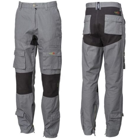 Issaline 8738 STRETCH ON Pantalone da Lavoro Multitasca 100% Cotone Canvas con Inserti Stretch Regolabile con Elastico e Bottoni colore Grigio e Antracite (1/4)