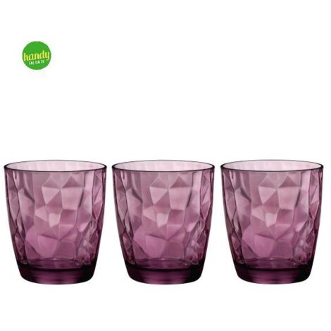 Bormioli Set 3 Bicchieri Diamond Acqua 30cl Rock Purple