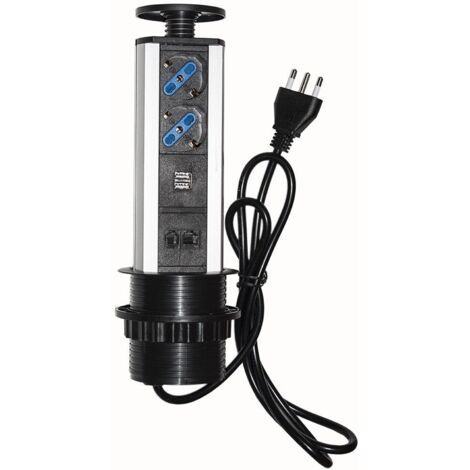 Link multipresa da tavolo a scomparsa con 2 prese 16a femmina ita-schuko, 1 rj45, 1 rj11, 2 usb