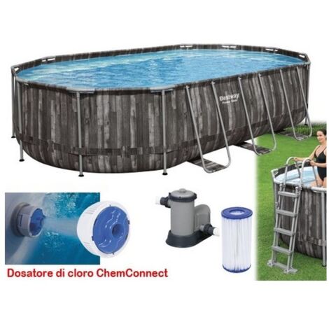 Bestway Power steel 5611R piscina fuori terra ovale 610x366x122h cm effetto legno scuro
