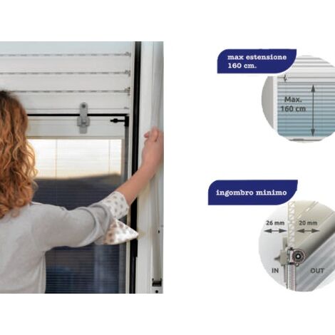 Stop Inset FRASCHE-425967 Zanzariera Plissettata per Tapparelle Manuali e Motorizzate Rete Alluminio 130x160 cm colore Bianco (1/5)