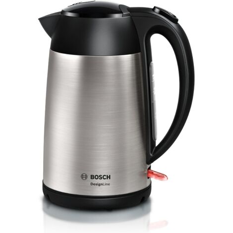 Bosch TWK3P420 - Bollitore elettrico 1,7 L, potenza 2400 W, corpo in acciaio inox e plastica, sistema di sicurezza con spegnimento automatico, apertura facilitata, colore Nero-Acciaio Inox (1/5)