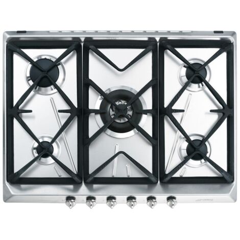 Smeg SRV576GH5. Colore del prodotto: Acciaio inox, Posizionamento dell'apparecchio: Da incasso, Dimensione della larghezza del piano cottura: 70 cm. Bruciatore piccolo: 1050 W, Bruciatore medio: 16...