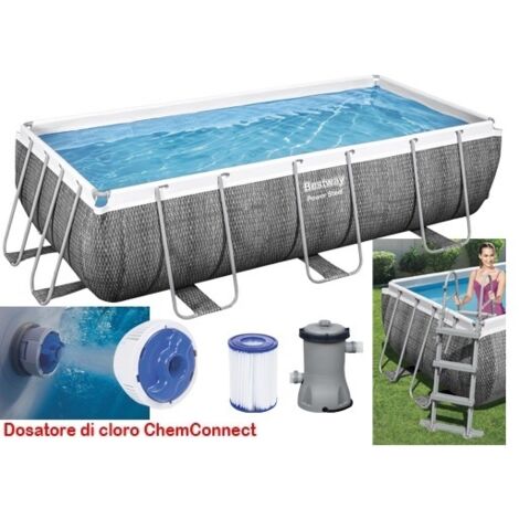 Bestway 56722 Piscina Power Steel Rettangolare 412x201x122 cm colore Rattan grigio scuro con pompa filtro