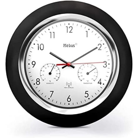 Mebus Orologio da parete radiocontrollato moderno con indicatore di temperatura e umidità, 30 cm, orologio radio soggiorno, orologio da cucina/modello: 52842 / colore: grigio