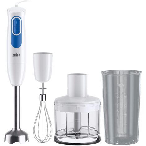 Braun MultiQuick 2 MQ20236MWH, Frullatore a Immersione con Sistema EasyTwist, Frullatore per Salse e Smoothie, 2 Velocità, 3 accessori Tritatutto da 500 ml e Frusta Inclusi, 600W, Bianco (1/4)