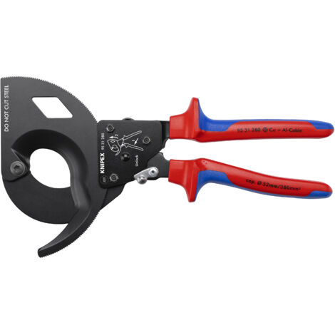 KNIPEX 95 31 280 Cesoia a cremagliera (sistema a cricchetto) con manici multicomponente verniciata nera 280 mm