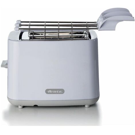 Ariete Tostapane Breakfast 147, Tostiera con 7 Livelli di Doratura, Espulsione Automatica, Vassoio Raccoglibriciole Estraibile, Pulsante Stop, Pinze in Acciaio Inox Incluse, 760W, Bianco