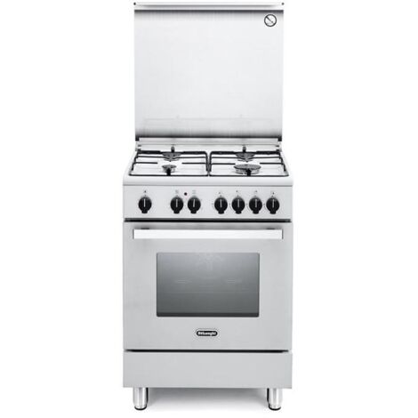 De Longhi DMW 64 ED Linea Design Cucina a Gas Libera Installazione Forno Elettrico 4 Fuochi Classe energetica A Coperchio in Cristallo 6 Funzioni 60 cm Bianco