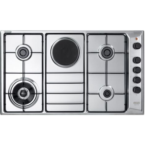 De Longhi FLA 49 RD Linea Family Piano cottura a Gas 4 Fuochi + 1 Piastra Bruciatore Tripla Corona 90 cm Acciaio Inox (1/2)