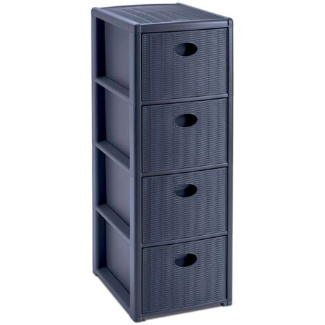 Stefanplast – Cassettiera 4 posti blu navy 30x40 h 80 cm – Polipropilene super resistente – 4 cassetti con ruote – Fornita montata (1/5)