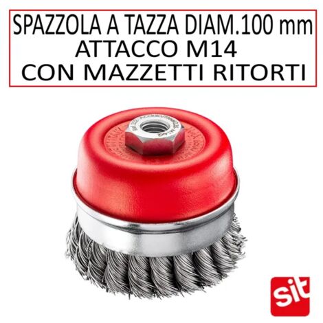 SPAZZOLA SIT A TAZZA DIAM. 100 MM CON MAZZETTI RITORTI IN ACCIAIO E ATTACCO M14 (1/2)