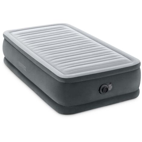 Intex 64412ND - Materasso Gonfiabile Dura-Beam Comfort Plush Elevated Singolo, con Pompa Elettrica Incorporata, PVC, Grigio, 99x191x46 cm