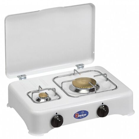 Cf Parker 5325 Fornello a Gas Linea Domestica Gpl 2 Fuochi Spartifiamma in Ottone e Griglia in Acciaio Bianco (1/3)