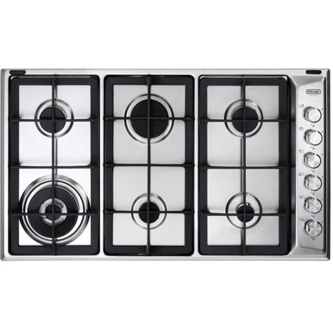 De Longhi PLI 69 GHD Linea Professional Piano cottura a Gas 6 Fuochi Griglie in Ghisa Bruciatore Tripla Corona 90 cm Acciaio Inox
