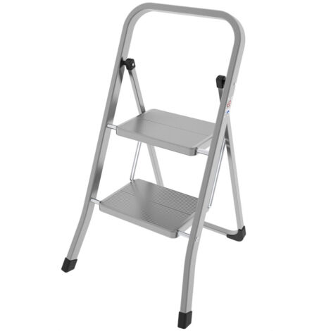 Sgabello in acciaio 2 gradini telaio rettangolare 30x20 mm gradino con superficie antiscivolo Portata: 150Kg (1/5)