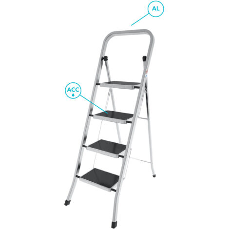 Colombo Sgabello Scala FACTOTUM 4 gradini in alluminio con tappetino antiscivolo portata max 150kg EN14183 Made in Italy