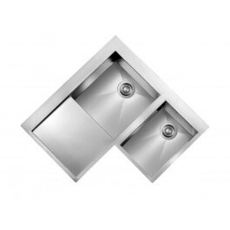 CM 012968DCSSP Serie FiloQuadra Mix 3'' Lavello Acciaio Inox Satinato da incasso Slim Gocciolatoio a Sinistra 2 Vasche Angolo a Destra 83X83cm