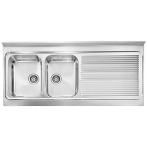 Lavello ROSSANA appoggio 135X60 2 vasche destre+ gocciolatoio ACCIAIO INOX