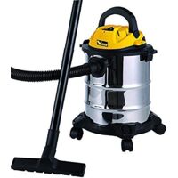 Vigor VBA15L - Aspiratore bidone inox, 15L, 1000W, aspirazione solidi-liquidi, senza sacco, soffiaggio, Nero-Acciaio