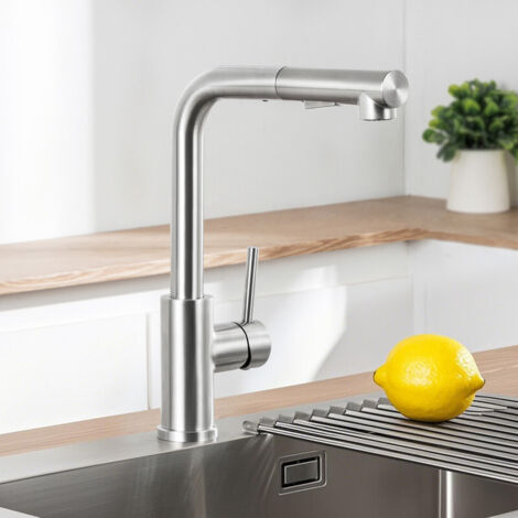 Wasserhahn Küche ausziehbare Hochdruck Küchenarmatur mit 2 Strahlarten Geschirrbrause, Edelstahl Spültischarmatur 360° schwenkbar Mischbatterien für die Küche, Gebürstet