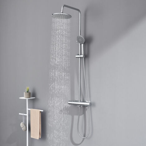 Duschset Duschsystem Bad Regendusche mit Thermostat Duschset Duschsäule Duschsystem Duscharmatur Kopfbrause mit Handbrause Set für Badezimmer