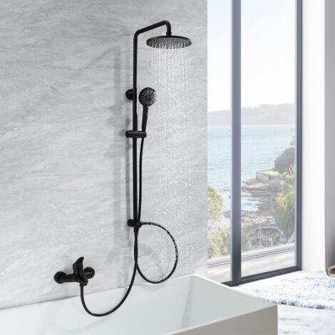 Duschsystem Trennbar, Schwarz Badewannenarmatur Duscharmatur Dusche 3 Funktion Handbrause, Edelstahl Duschstange Regendusche für Bad/Badewanne, keinen Wasserhahn